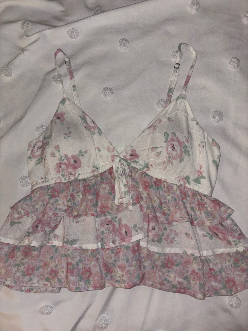 Hollister Floral Ruffle Cami Top - White/Pink